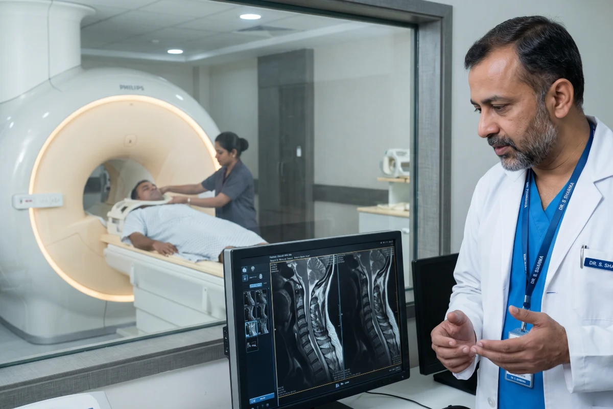 Radiologist reviewing high-resolution MRI Pituitary Brain scan results